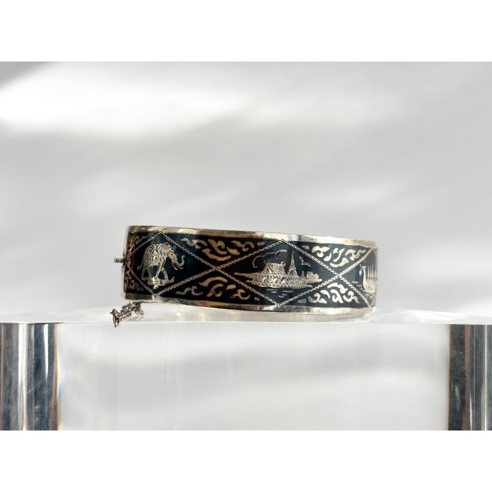 Siam Sterling Silver 925 Hand Carved Hinged Vintage Bangle Bracelet | Bangle